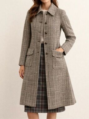 Vintage Style Tweed Long Coat, H&M
